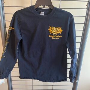 Black Graphic Long Sleeve Tee with Yellow Accent